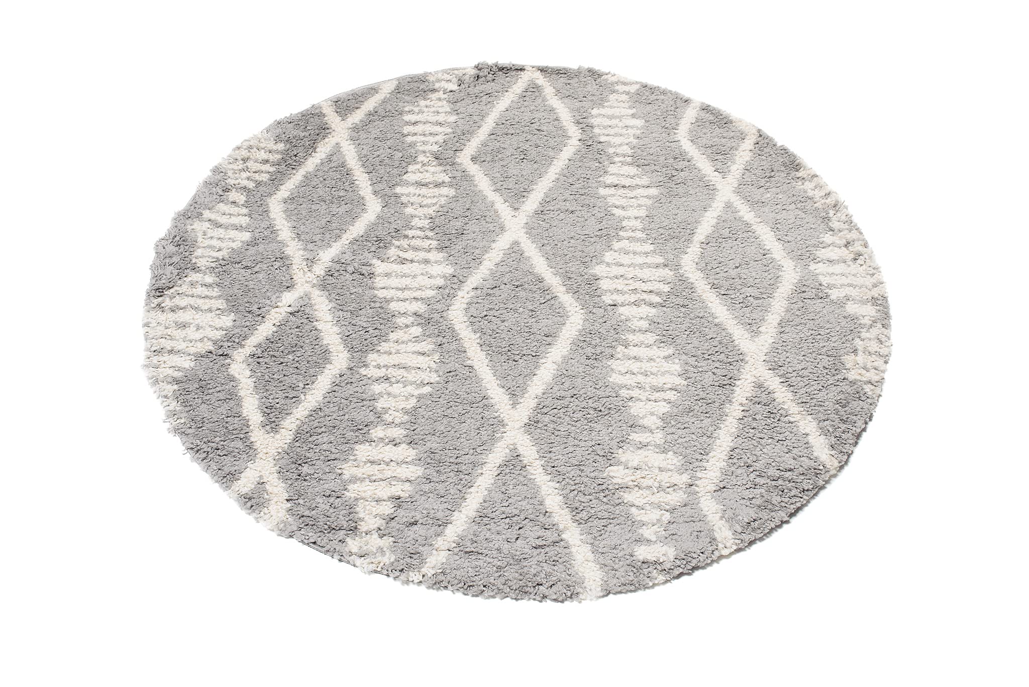 TAPISO Boho Rond Tapis Shaggy Poil Long Design Moderne Gris Crème Motif Aztèque Ethnique Losanges Tapis Salon Chambre Ado Enfant Oeko-TEX Résistant Moelleux 160 x 160 cm