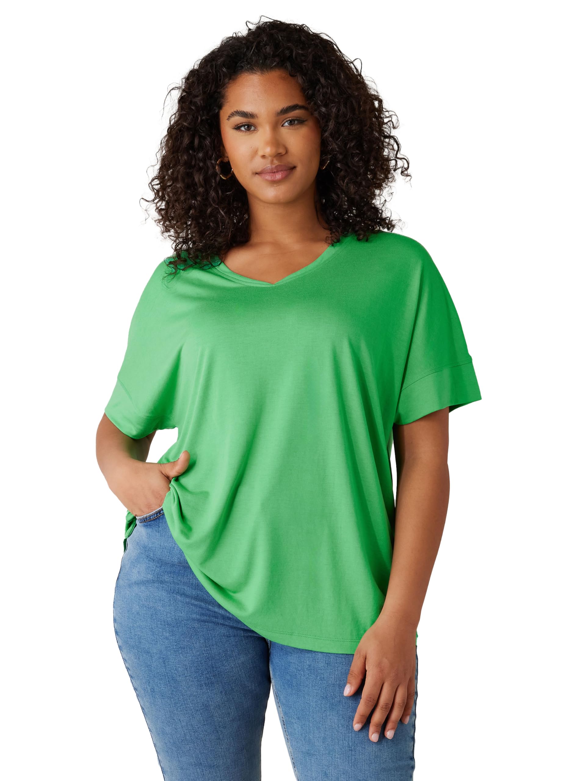 Evans Women's Green Curve V-Neck Modal Rich T-Shirt - Plus Curve 26-28 Plus