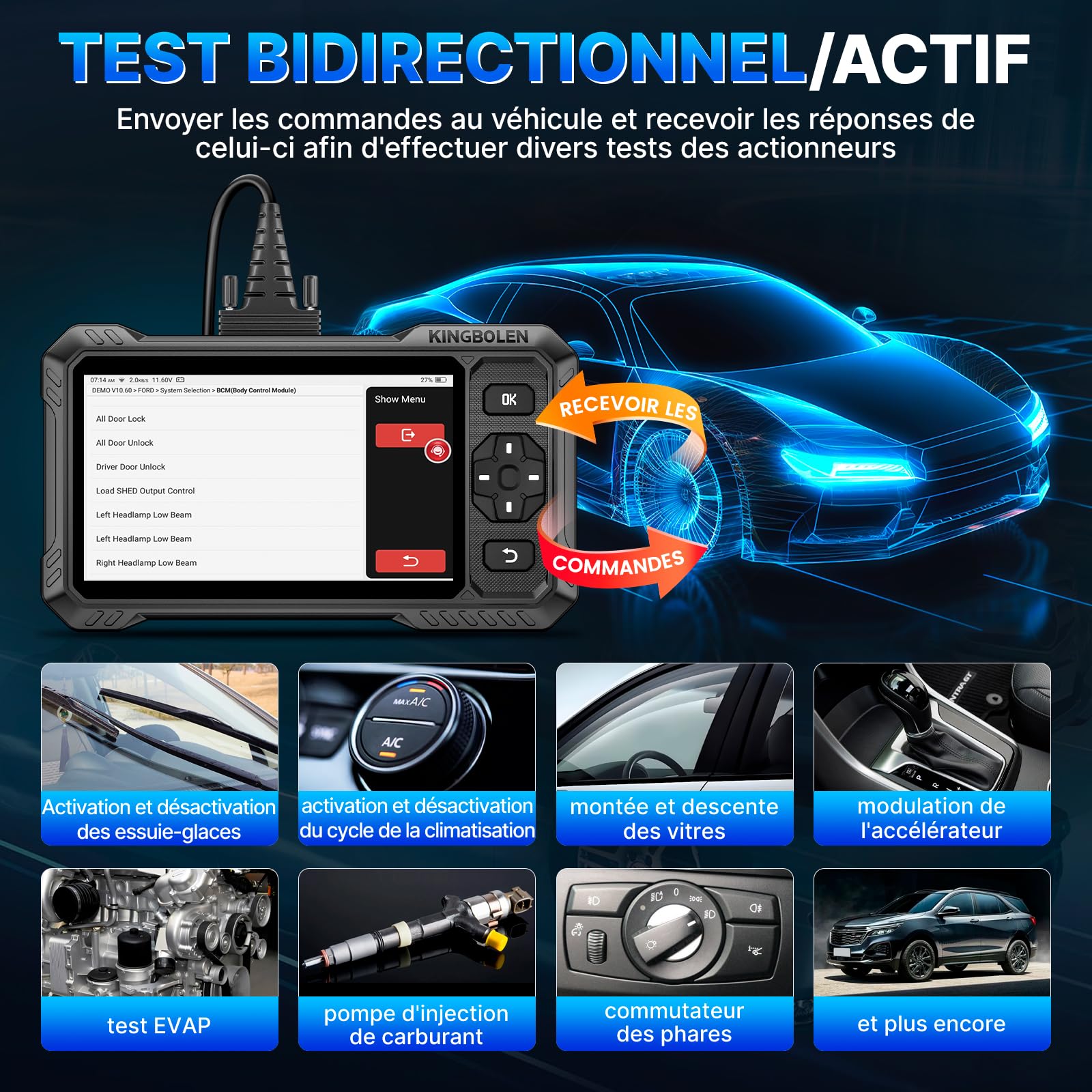 KINGBOLEN S6 Elite Valise Diagnostic Auto, OBD2 Diagnostic Français pour système Complet avec 15+ Réinitialisations, Contrôle Bidirectionnel, CANFD＆FCA