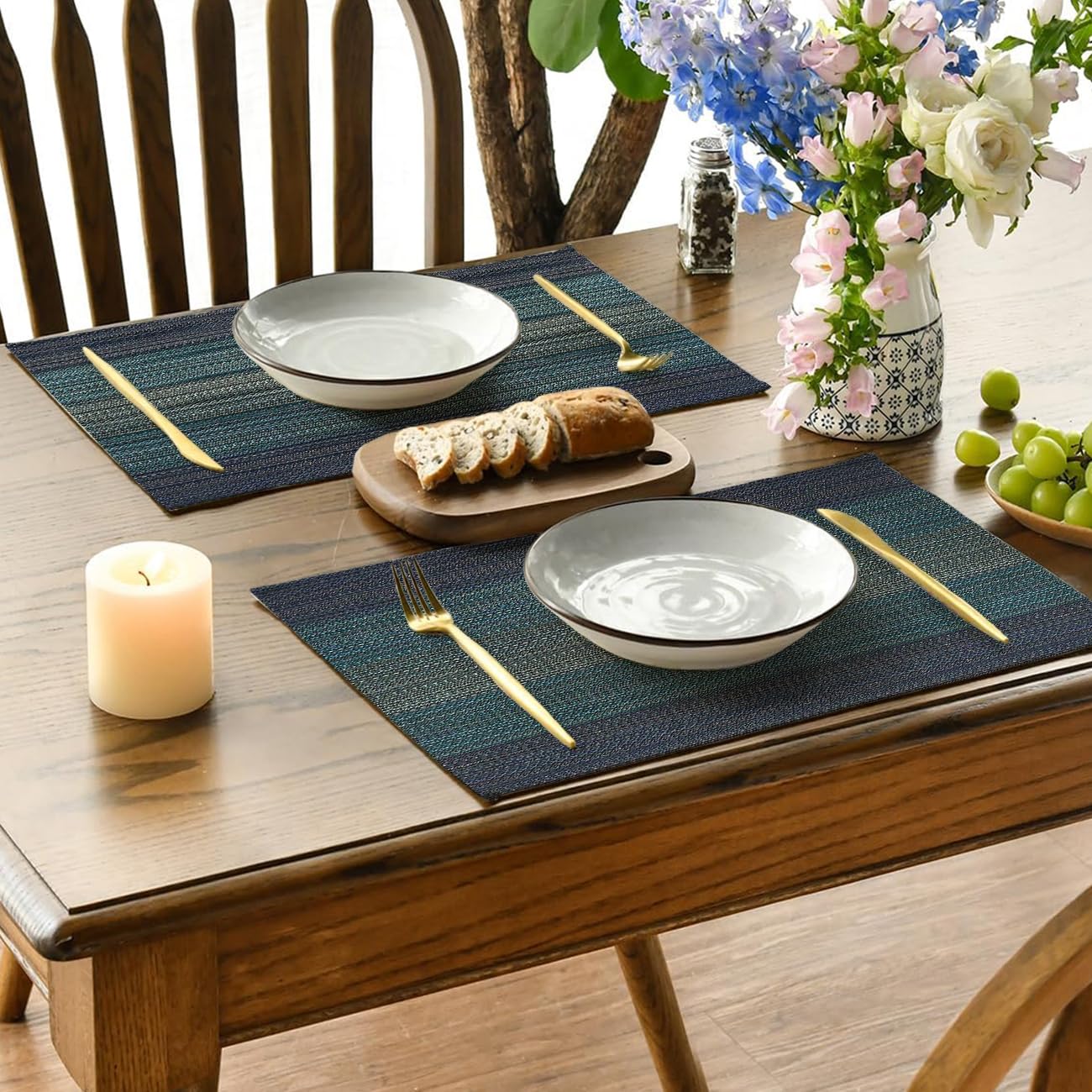 Tovagliette Americane lavabilie Set di 4 Tovaglietta Colazione in Tessuto Lavabili Poliestere Cotone Impermeabile Rettangolari Calore per Tavola e Cucina Feste Ristoranti e Hotel 45 X 30cm