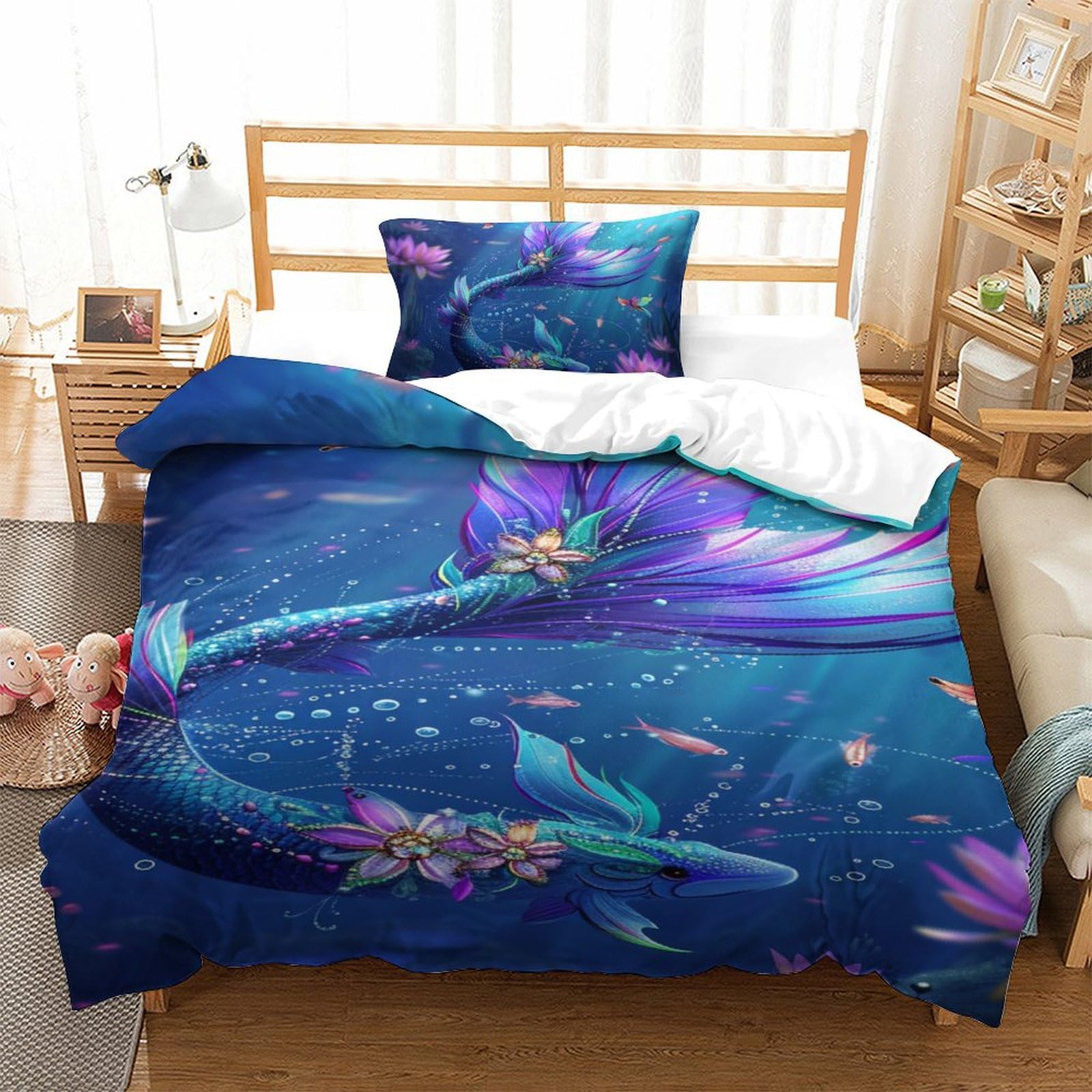 Housse de couette poisson 3D à fermeture éclair pour changer vos draps simples sans effort