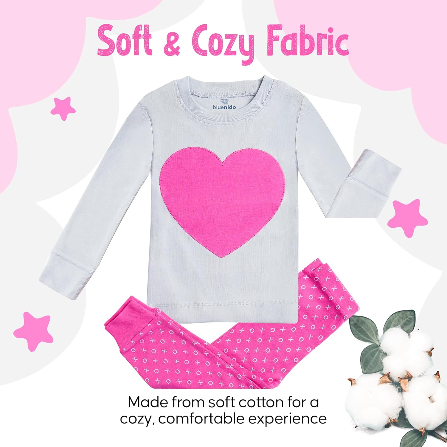 2 Piece Tag Free Pjs for Girls - 100% Cotton Pajamas Set - Kids Winter Pajama - Snug Fit Girl Sleepwear (12M-8Y) - Image 3