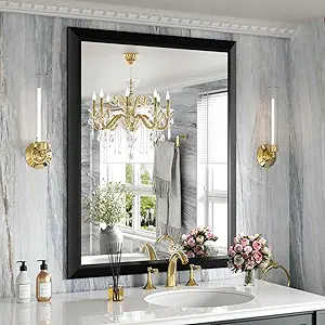 Amorho Black Bathroom Mirror, 28x36 Inch Thick Metal Framed Wall Mirrors for Over Sink, Bedroom, Living Room, Entryway, Rectangle Wall-Mounted Mirrors(Horizontal/Vertical).