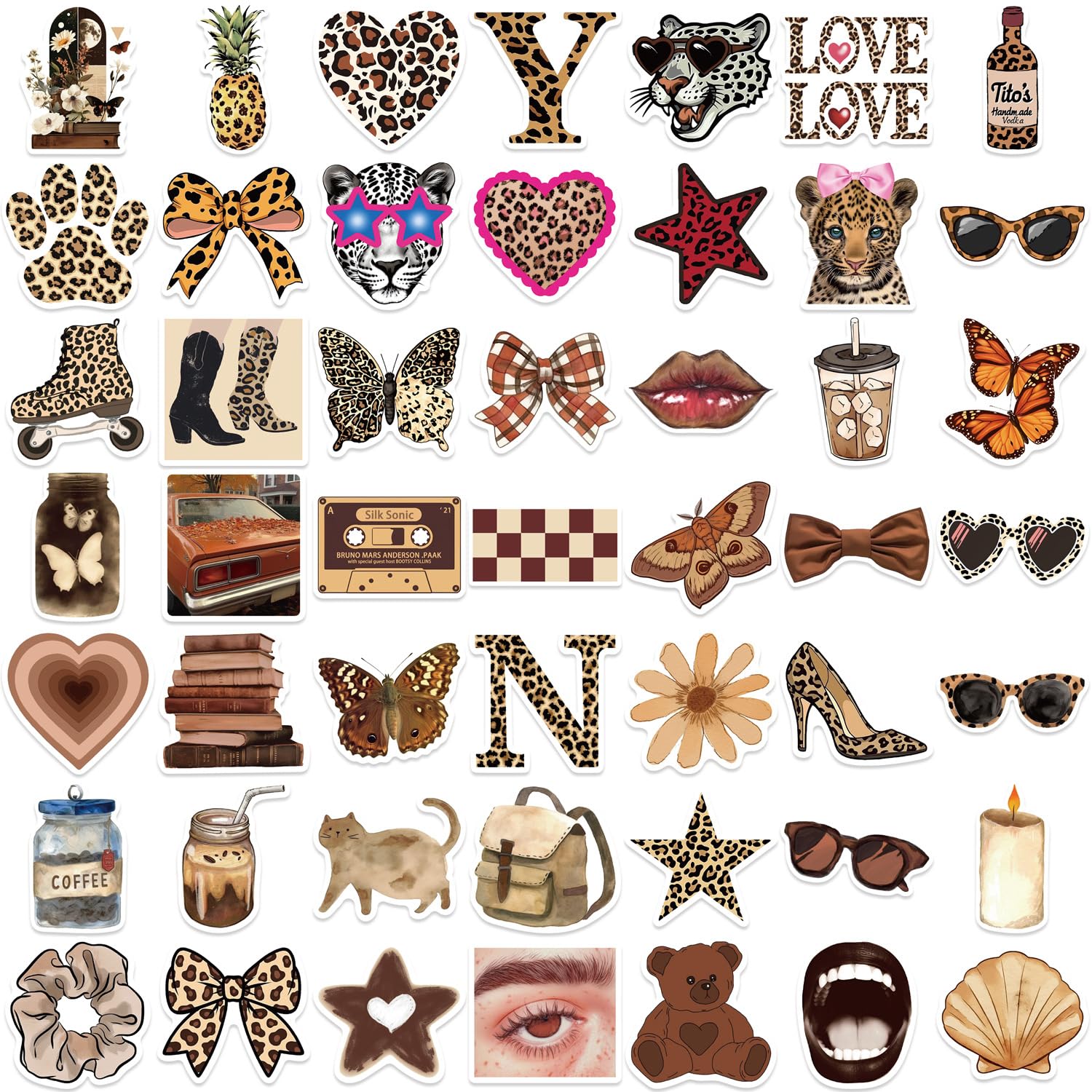 50PCS Leopard Aesthetic Girl Stickers for Boys Teens Adults,Trendy Cool Leopard Print Waterproof Decals for Skateboard Guitar Laptop Luggage Refrigerator Mugs Car Bike Water Bottle Helmet - Image 2