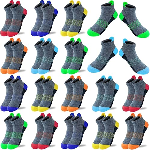 JAMEGIO Calcetines para niños, 18 pares de calcetines de corte bajo, calcetines deportivos de tobillo para niños pequeños y grandes, talla de 3 a 14