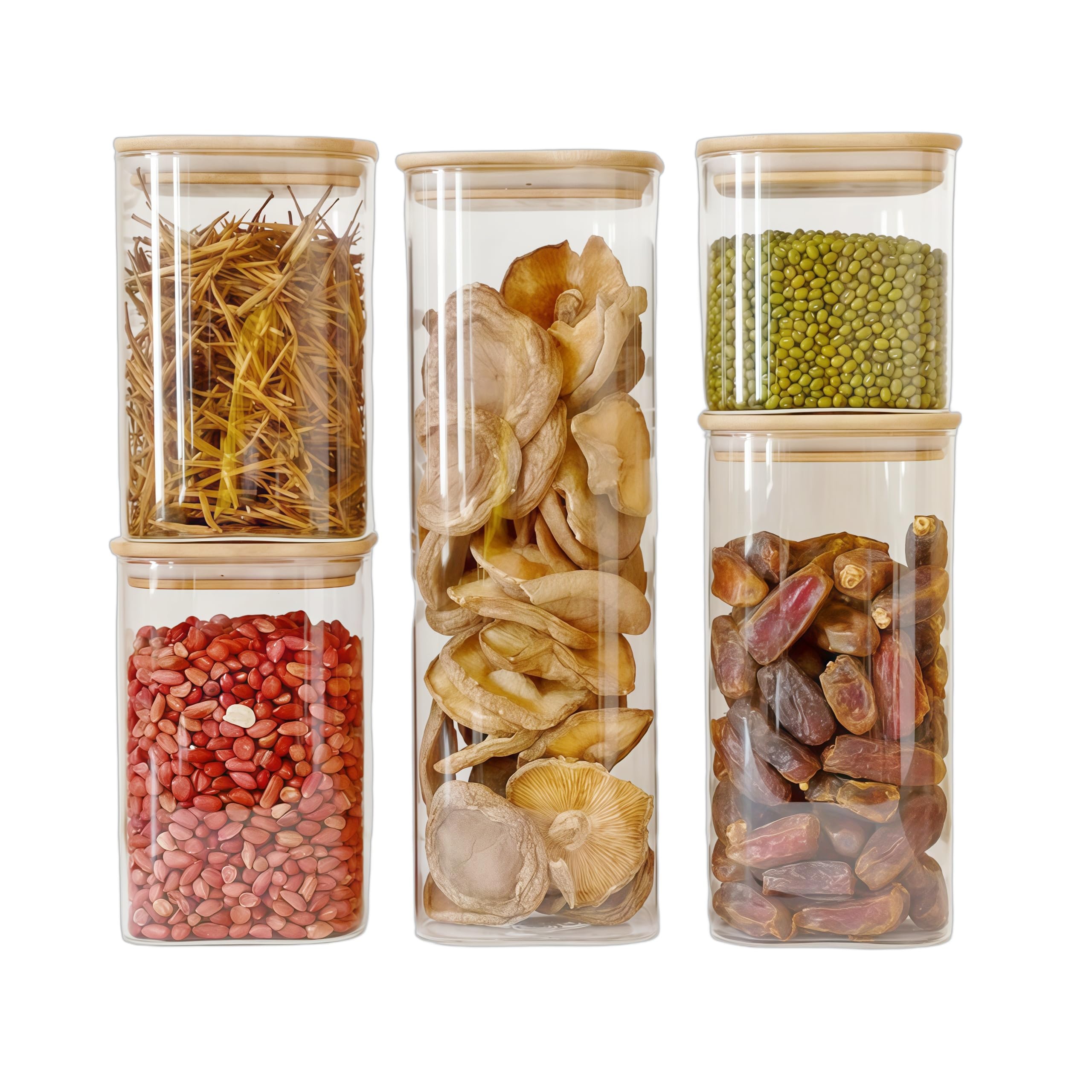 Airtight Square Glass Storage Jars with Lids - 4 Sizes Clear Food Canisters for Kitchen Pantry Organization(Coffee, Flour, Spice Storage)