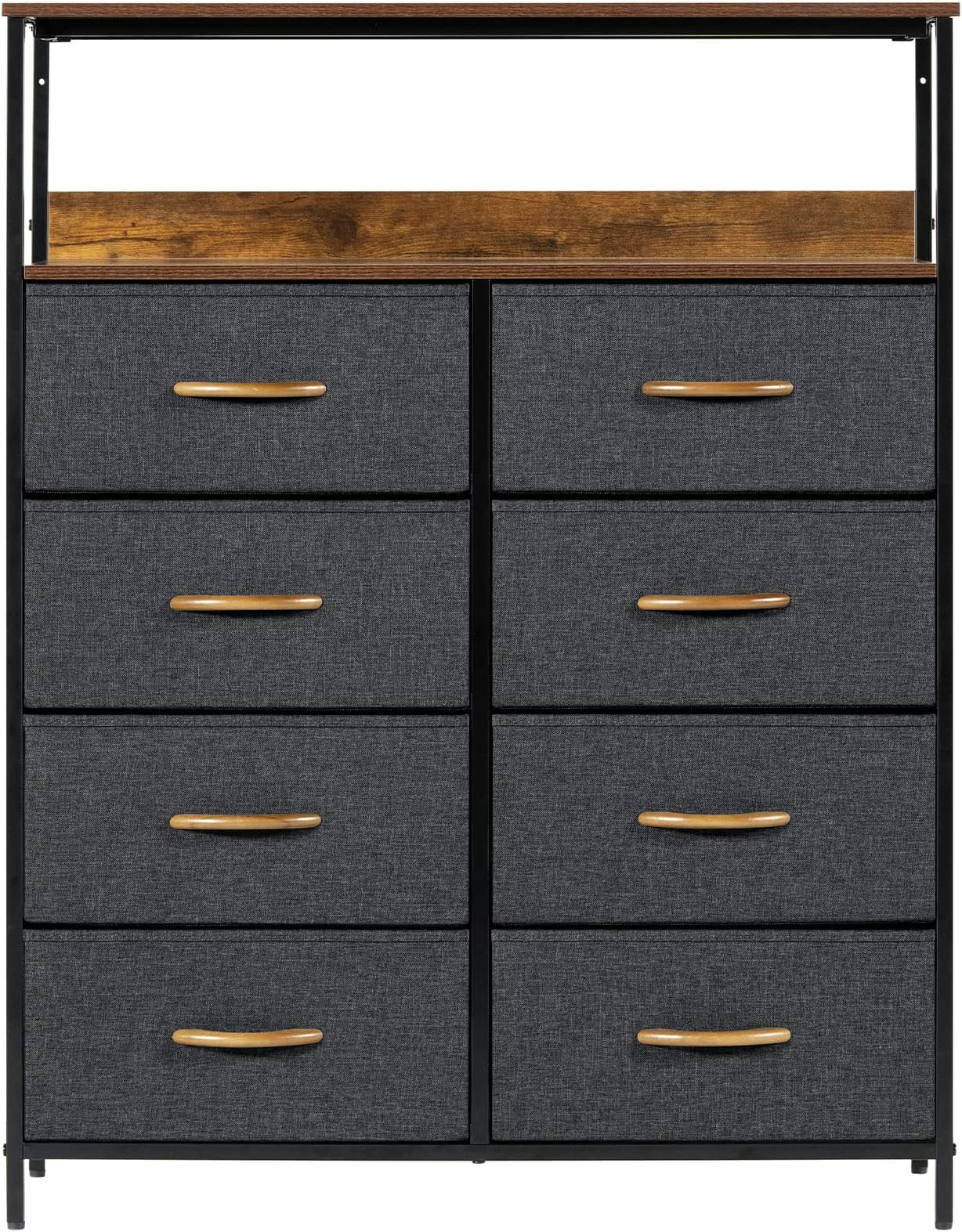 LYNCOHOME Dresser for Bedroom with Shelves, Chest of Drawers for Bedroom, Closet, Clothes, Bureau, Sturdy Steel Frame, Wood Top, Removable Fabric Drawers (Charcoal)