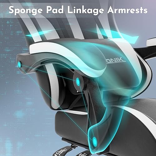 Miniatura 7 de Silla de juegos, silla ergonómica para computadora con reposapiés y soporte lumbar, silla de juego ajustable en altura con asiento giratorio de 360
