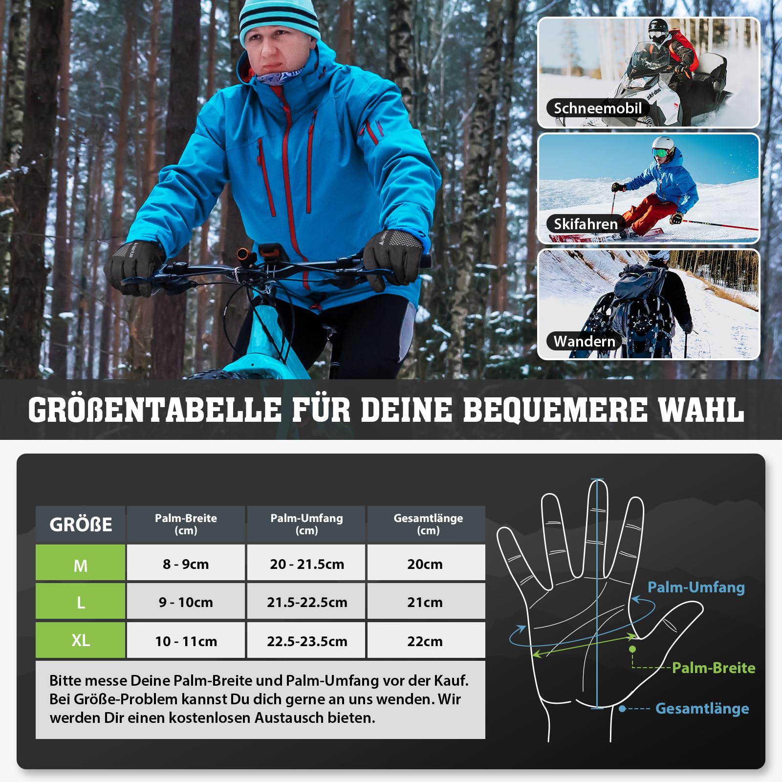 HIKENTURE Guanti invernali [con 3M Thinsulate Insulation] – caldi guanti da ciclismo da uomo e da donna – impermeabili touch screen guanti da ciclismo invernali – guanti invernali da bicicletta