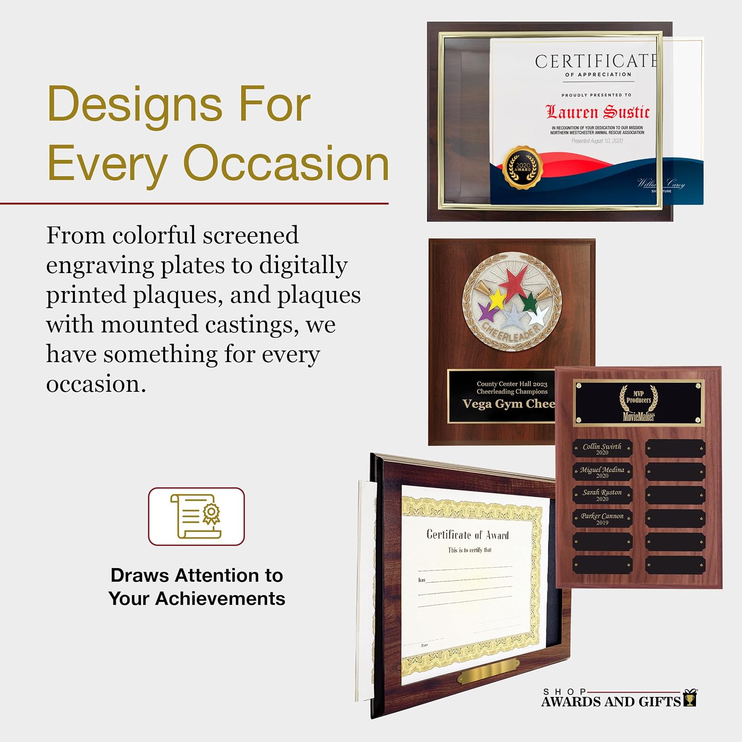 SHOP AWARDS AND GIFTS 8.5 x 11 Certificate Frame Holder, Slide In Wall Plaque Display, 10-1/3 x 13 Inch Frame, Walnut with Gold Border