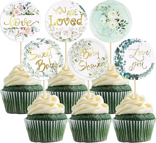 Gyufise 36 piezas de decoración para cupcakes para baby shower, bosque dorado, selva, safari, decoración de cupcakes, revelación de género,
