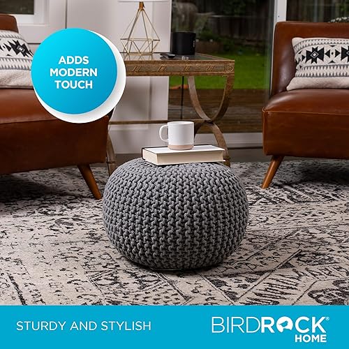 Miniatura 96 de BIRDROCK HOME Puf otomano cuadrado | Taburete de algodón trenzado con relleno de puf | Reposapiés bohemio para sala de estar, dormitorio, asiento
