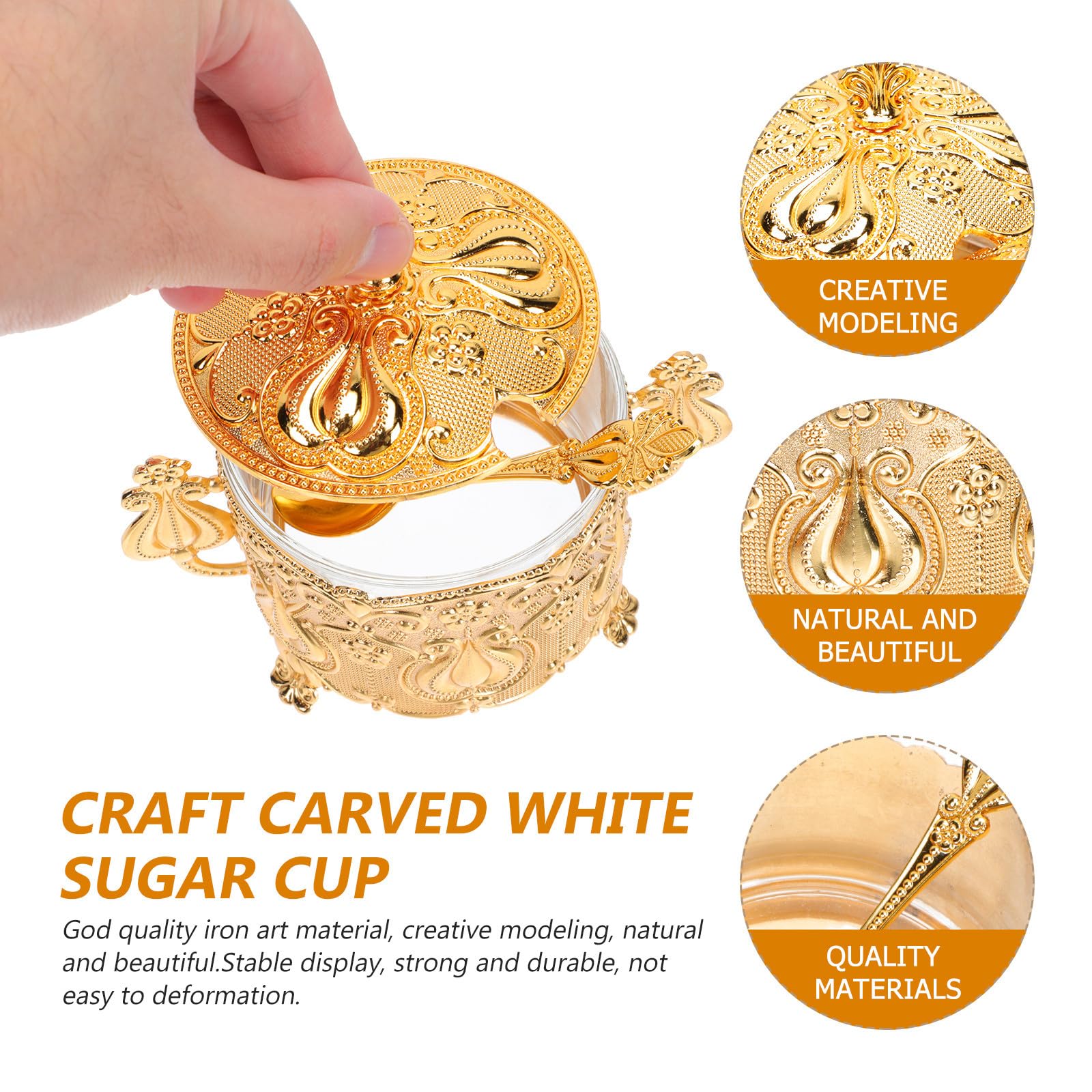 Ipetboom Sucrier Cuisine en Métal Or avec Cuillère, Style Européen Élégant, Bol à Sucre avec Couvercle pour Maison et Restaurant, Accessoire de Rangement Pratique