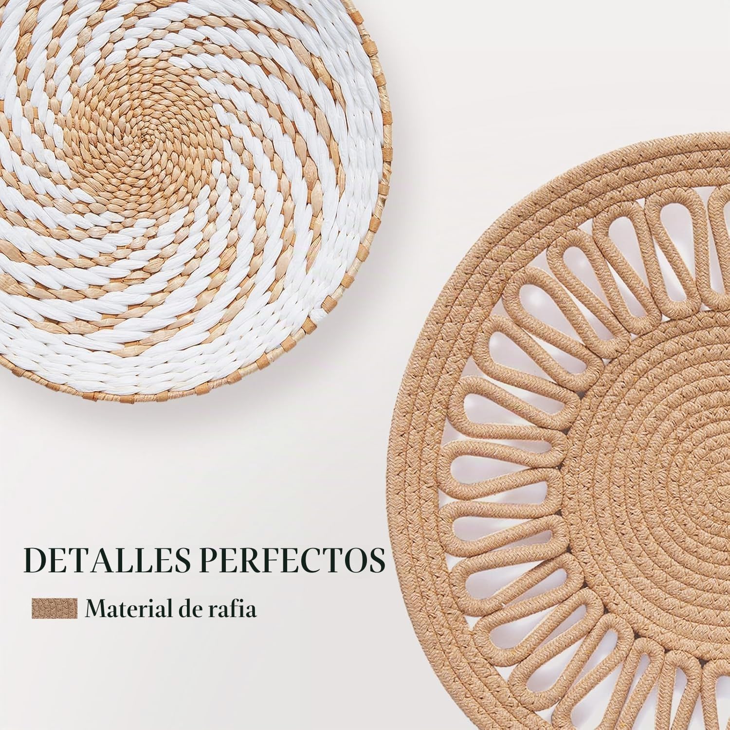 8 piezas de decoración de pared bohemia, decoración de pared de ratán redonda hecha a mano, cesta de pared tejida de ratán para sala de estar, rústico, plano, elegante, granja, dormitorios, mesa,