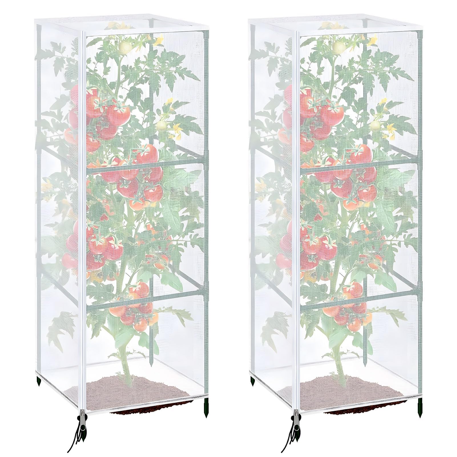 Pack of 2 Bird Protection Net for Round Tomatoes, Trellis Aid, Plants, Bird Nets, Bird Protection Net for Tomato Grid, Plant Protection Net with Zip for Plants, Vegetables and Fruit (B 45×150cm)