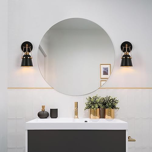 Miniatura 5 de GEPOW Apliques de pared de oro negro, apliques modernos de 1 luz para dormitorio, baño y sala de estar