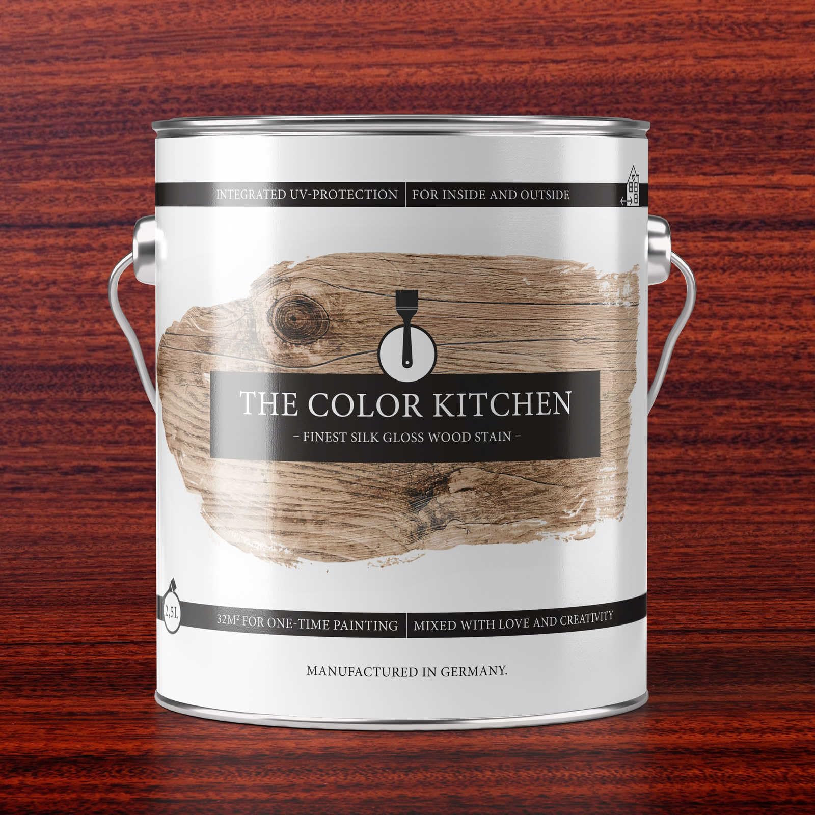 A.S. Création THE COLOR KITCHEN odporna na warunki atmosferyczne bejca premium do wnętrz i na zewnątrz, kolor palisander, półpołysk dla optymalnej ochrony drewna, 2,5 L na 35 m² powłoki
