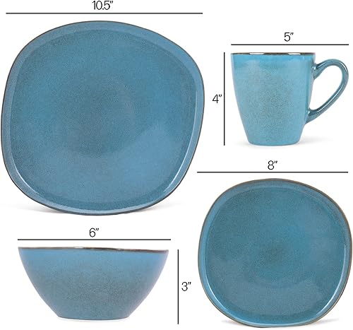 Miniatura 5 de Elanze Designs Modern Chic - Juego de vajilla de cerámica suave de 16 piezas, servicio para 4, turquesa
