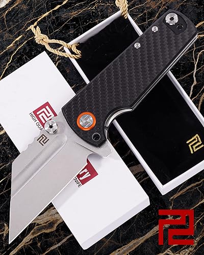 Miniatura 5 de ARTISANCUTLERY Cuchillo táctico proponente cuchillo plegable D2 hoja de acero con mango de fibra de carbono hoja fija EDC cuchillo para caza,