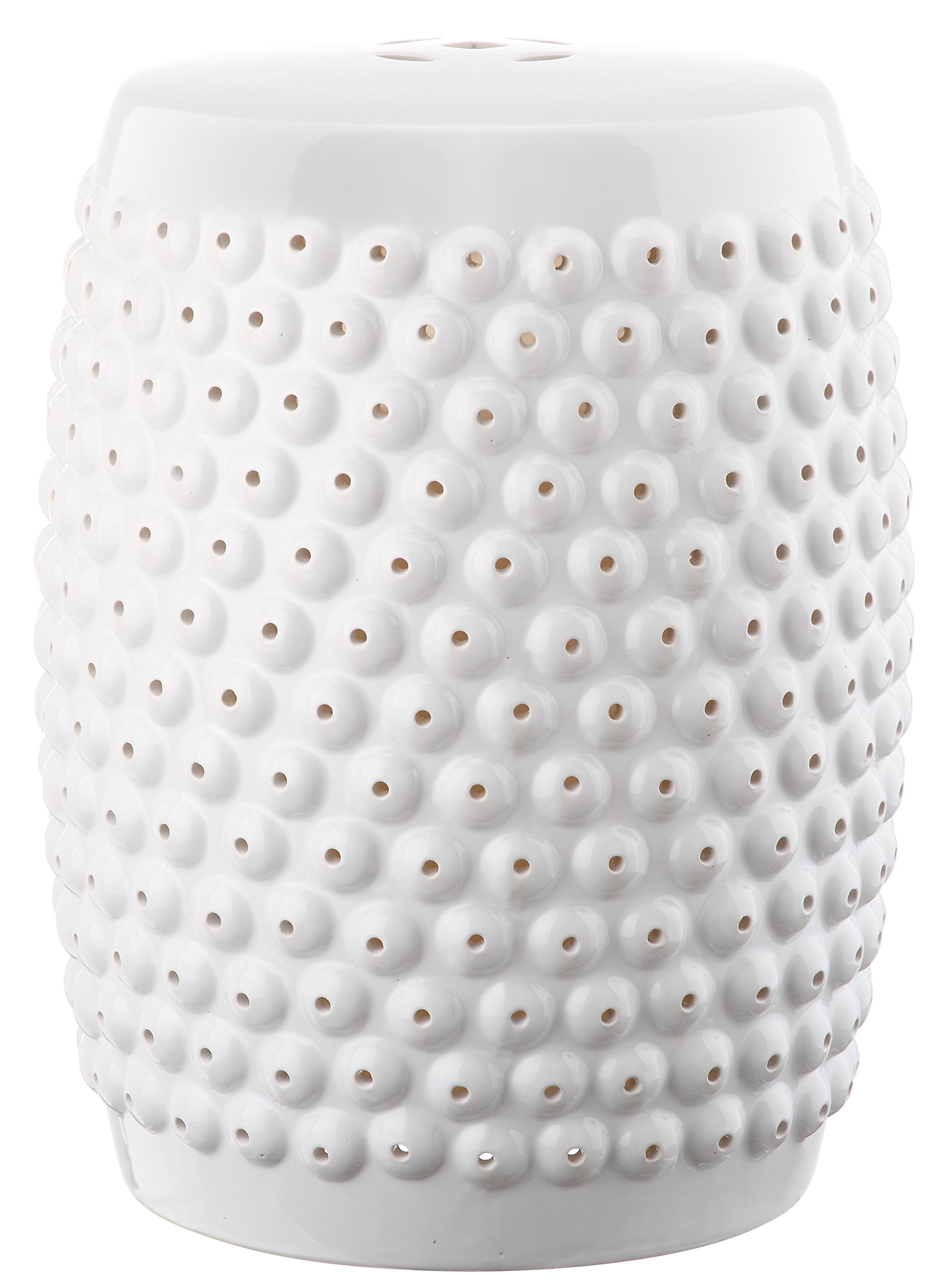 Safavieh Castle Gardens Collection Stella Nail Head White Glazed Ceramic Garden Stool