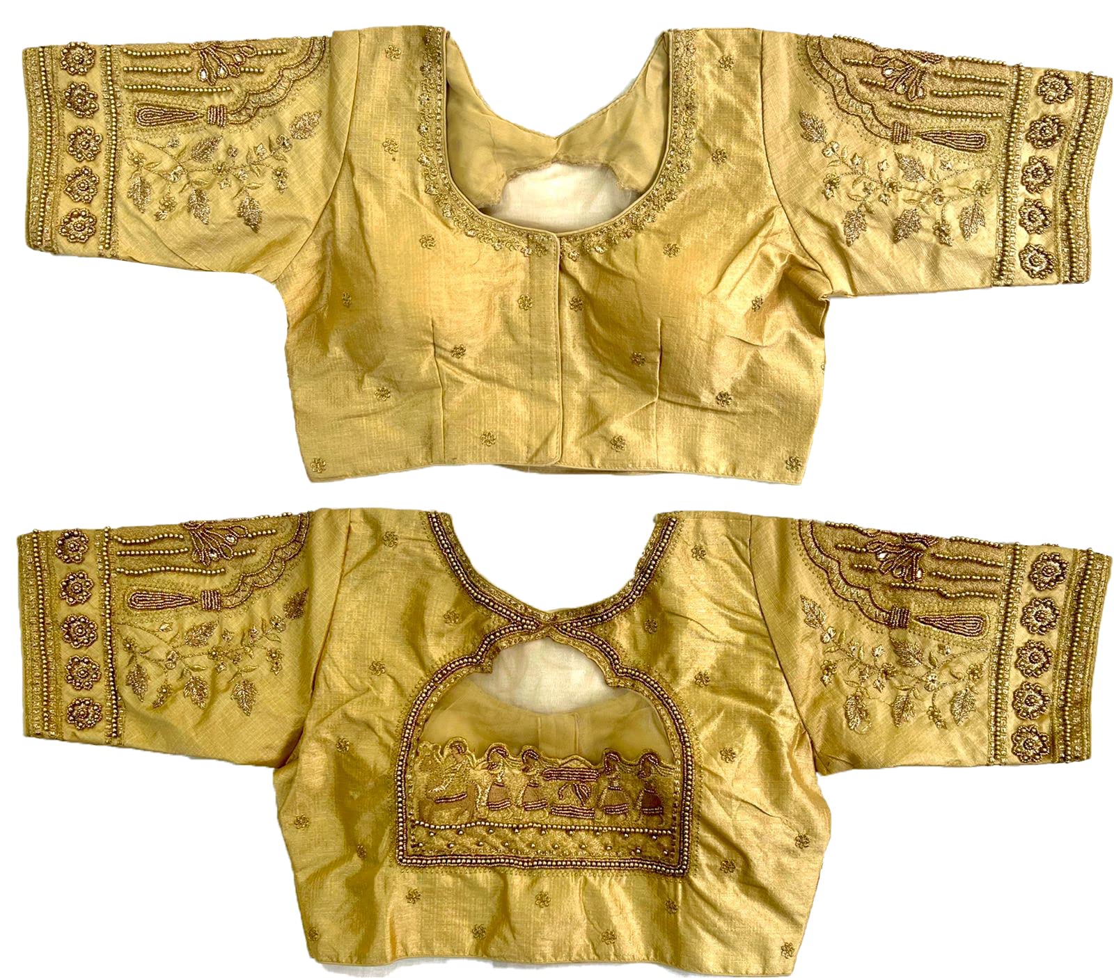 sumaira tex Women's Golden Zari Embroidery Work with Heavy Maggam Work Multicolor Blouse(Ruby)-picture-54