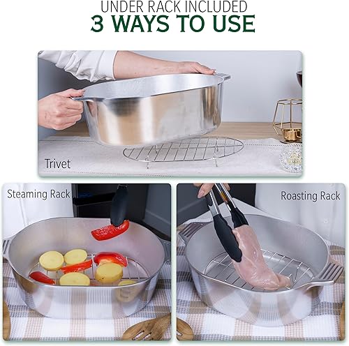 Miniatura 7 de Magnaware Horno holandés de aluminio fundido, 8 cuartos de galón, olla ovalada con tapa para familias y fiestas, utensilios de cocina cajún ligeros