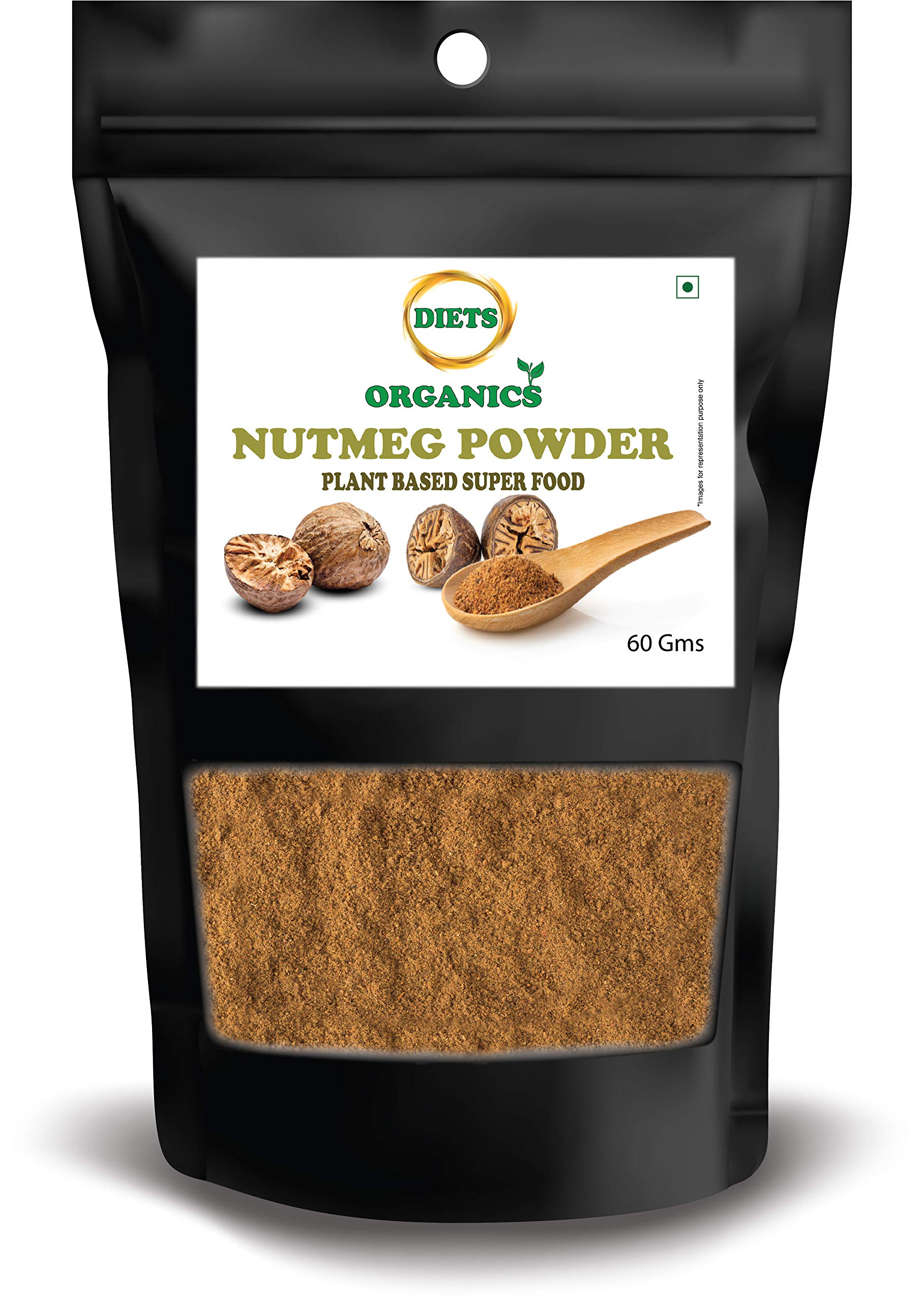 DIETS ORGANICS Nutmeg (Jaiphal Jathikka) Powder, pack of 60gms