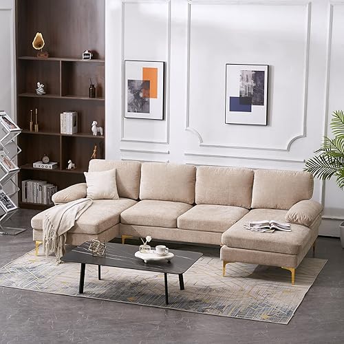 Miniatura 8 de VERYKE Sofá seccional para sala de estar, sofá modular moderno en forma de L con doble diván, sofá modular minimalista con patas de metal para