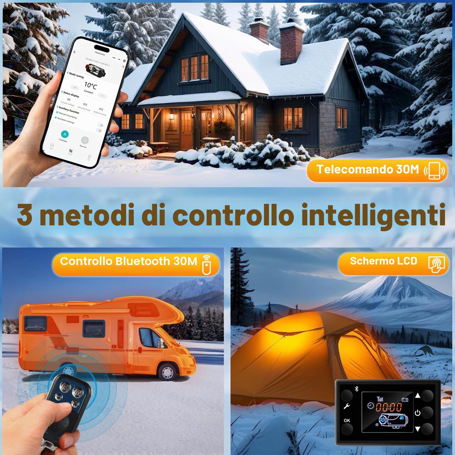 Sonnewelt Riscaldatore diesel ad aria da 12 V, 8 KW, con app Bluetooth, display LCD e telecomando, riscaldatore d'aria per camion, barca, camper, carrello da viaggio, nero