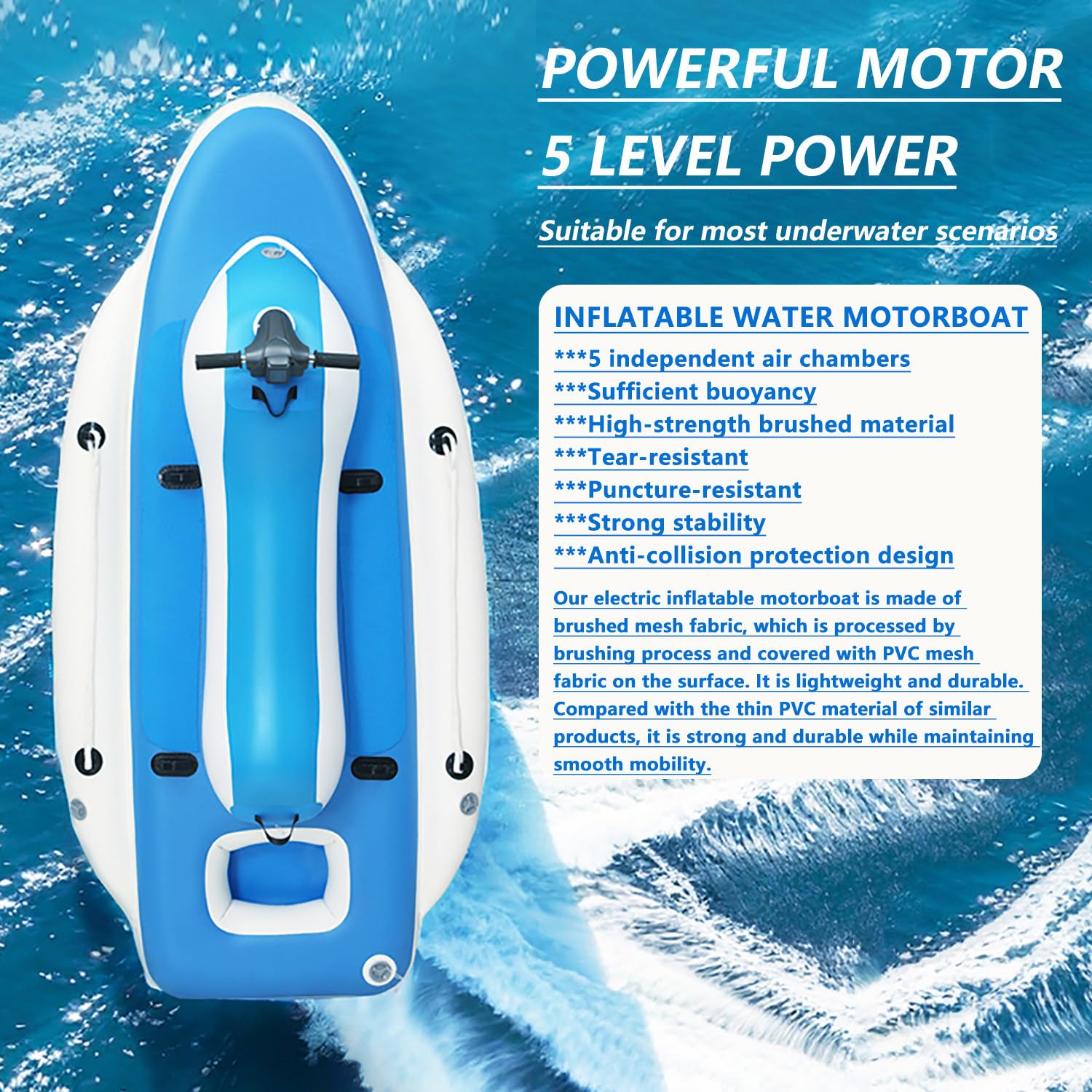 Moto d acqua gonfiabile elettrica, Barca a motore elettrico estiva da 500 W/700 W per 2 adulti, utilizzabile per 130/160 minuti, giocattolo per feste in piscina e sport acquatici 700WPRO16A
