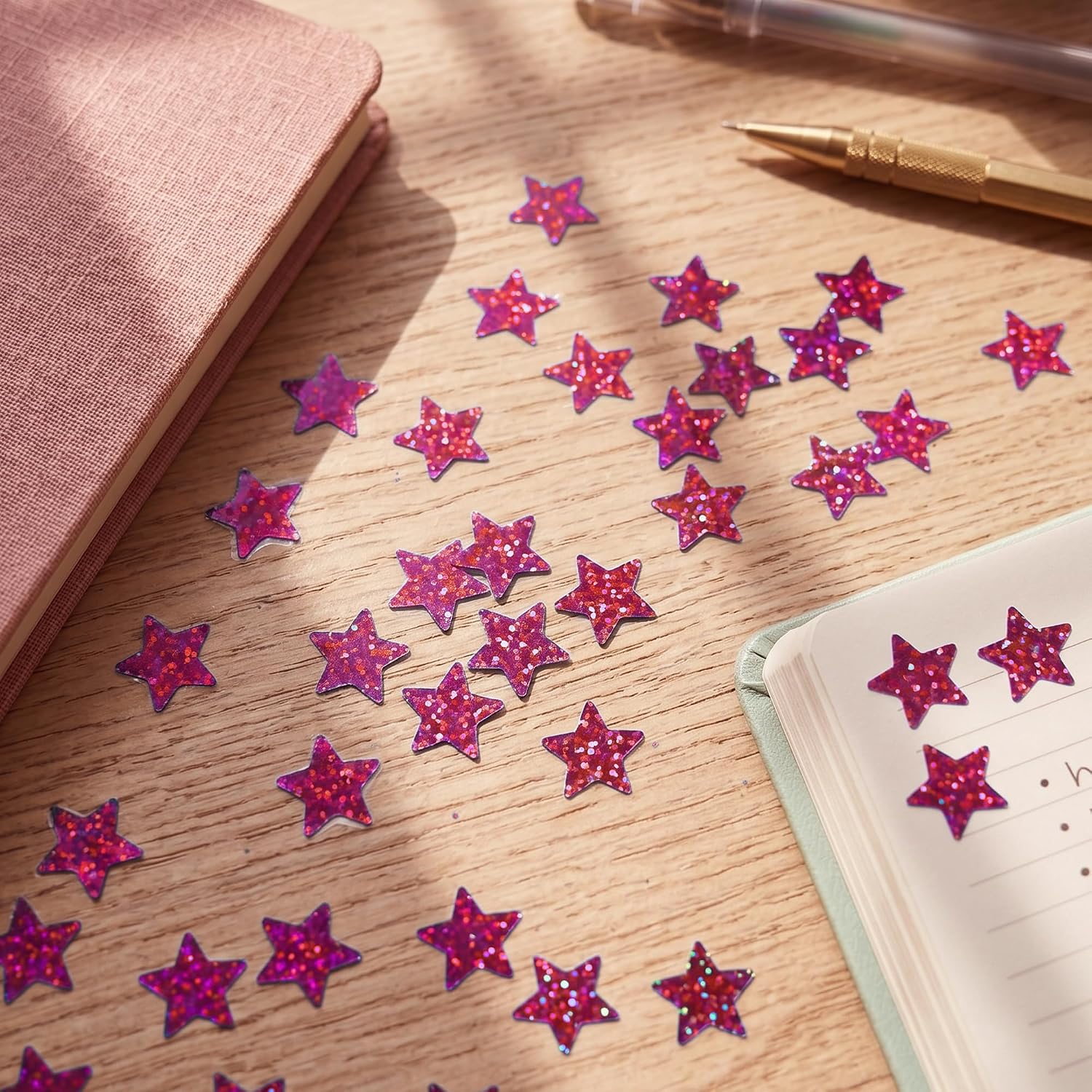 Mobiusea Creation Pink Holographic Glitter Star Stickers | 1200pcs 0.5x0.5in Sparkly Foil Small Star Stickers for School Supplies, Preschool, Crafts, DIY, Classroom Rewards, Chore Chart