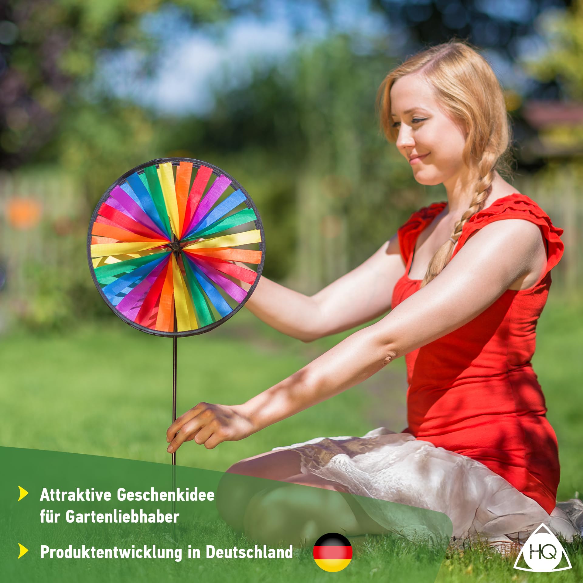 HQ Design Windspiration - Magic Wheel, UV-beständige und wetterfeste Windspiel Deko für Garten, Terrasse und Balkon, inklusive Standstab (Duett)