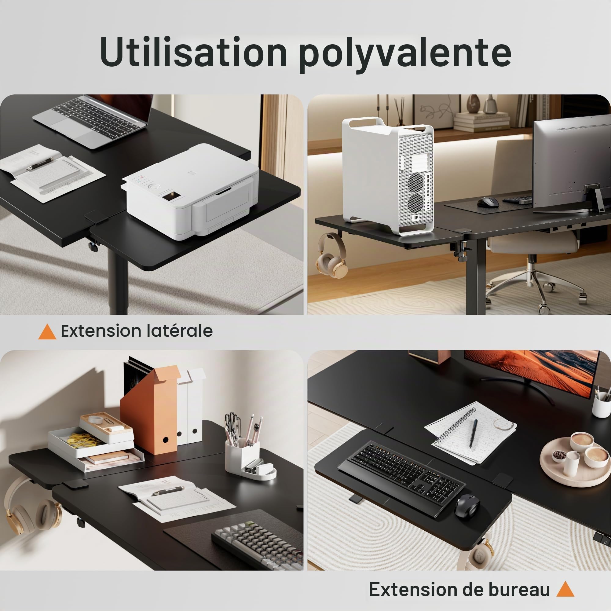 PEGZONE Extension de Bureau Ergonomique 700 × 300 mm, Noir | Extension de Bureau avec Support Ordinateur Portable, Support Clavier et Repose-Bras, pour Maison et Bureau