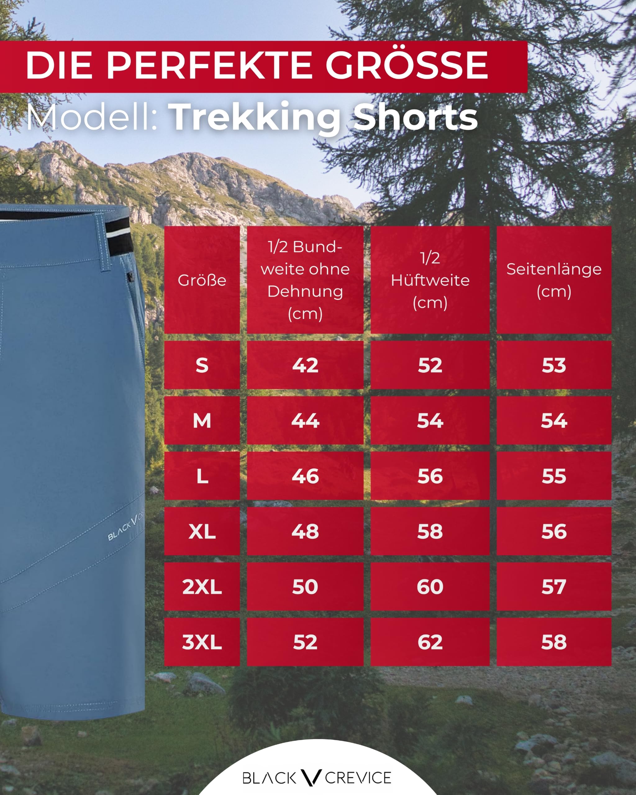 Black Crevice Herren Trekking Shorts I Größen S-3XL I 88% Polyamid & 12% Elasthan I Atmungsaktiv, schnelltrocknend & wasserabweisend I Elastische Outdoor-Shorts für Wandern & Trekking