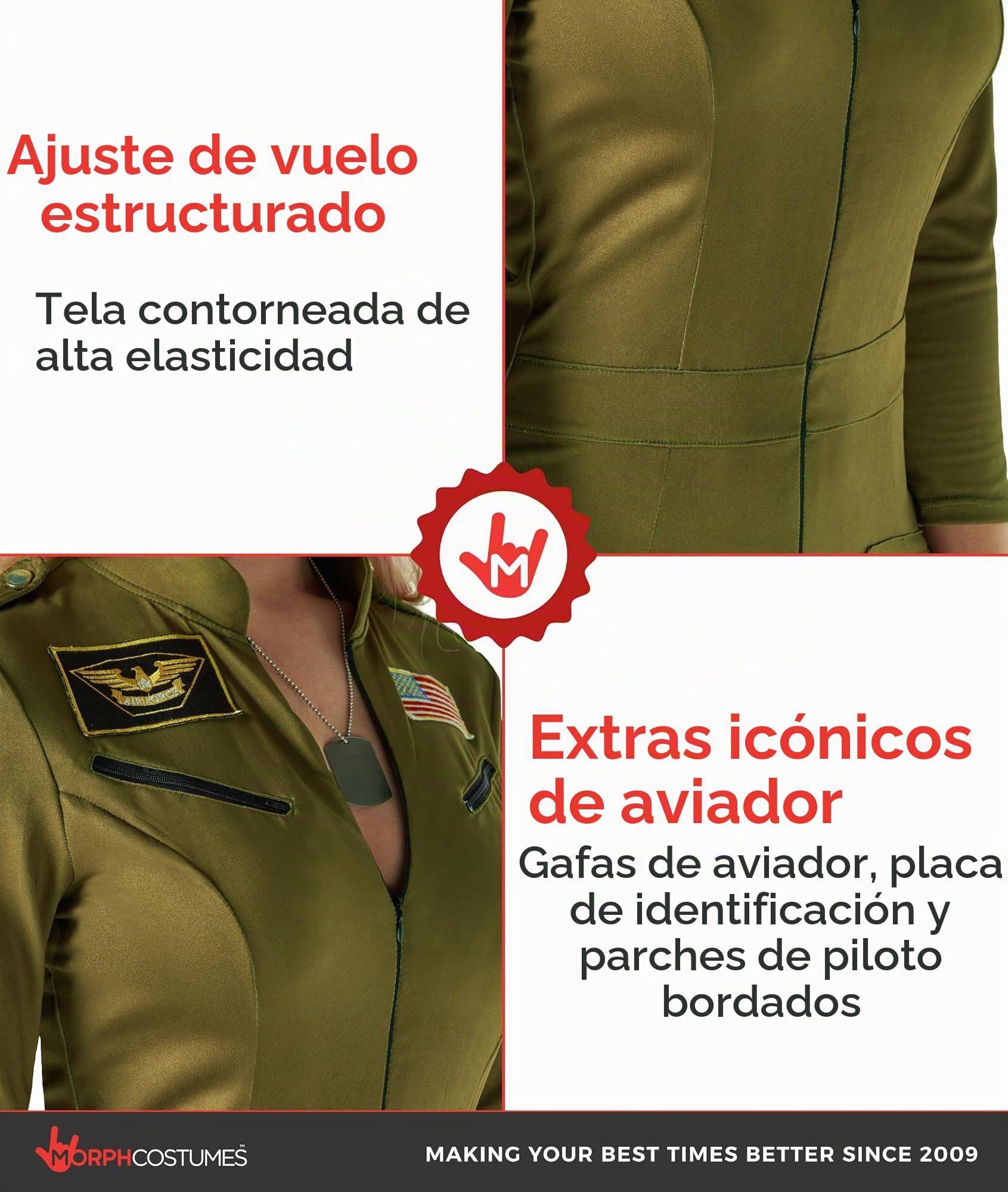 Morph Disfraz Aviadora Mujer, Disfraz Piloto Halloween Mujer