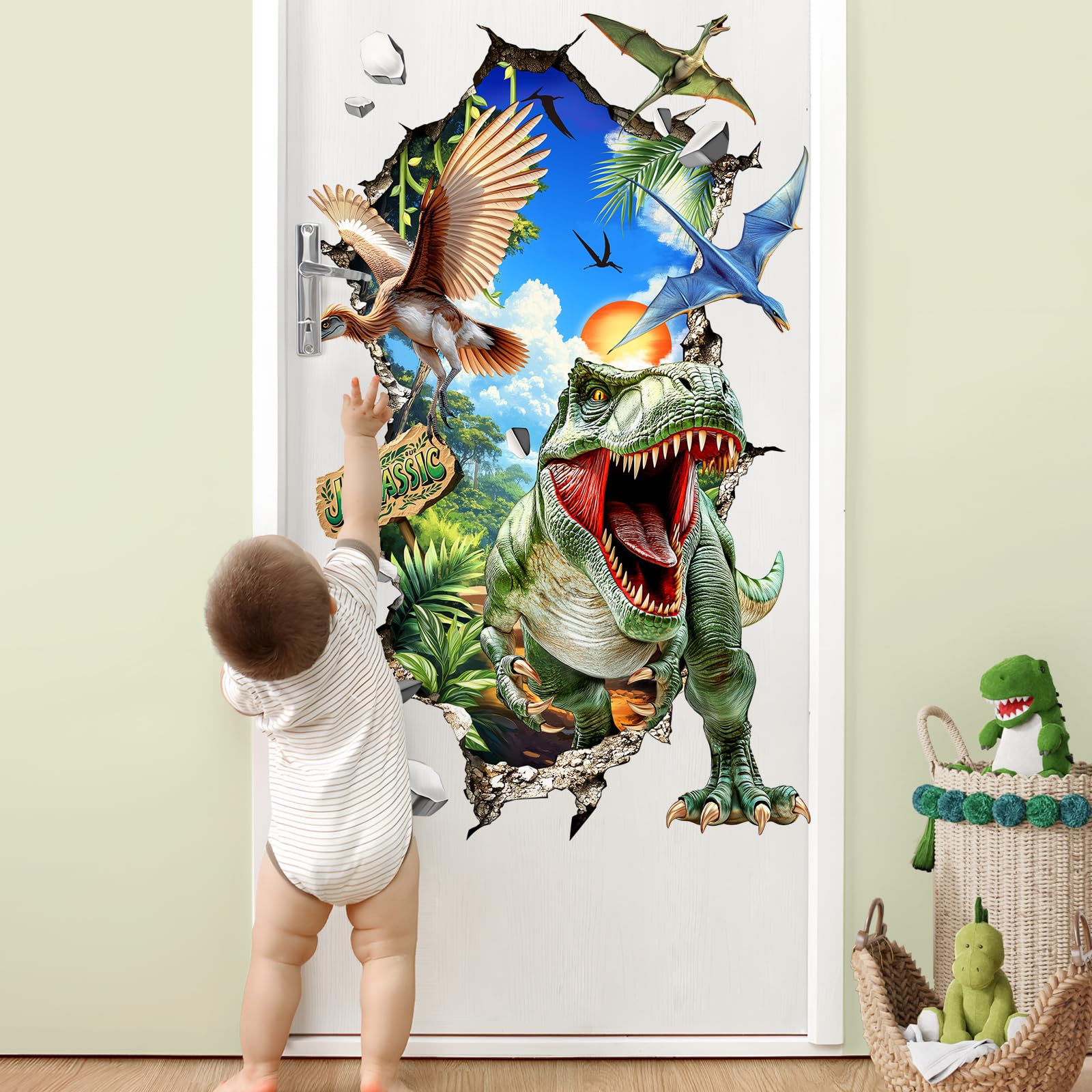 Tanlaby 3D Grand Stickers Muraux Dinosaure Autocollants Muraux Stickers Animaux Dino Sticker Mural pour Enfant Chambre Bébé Garçon Salle de Jeux Bébé Pépinière