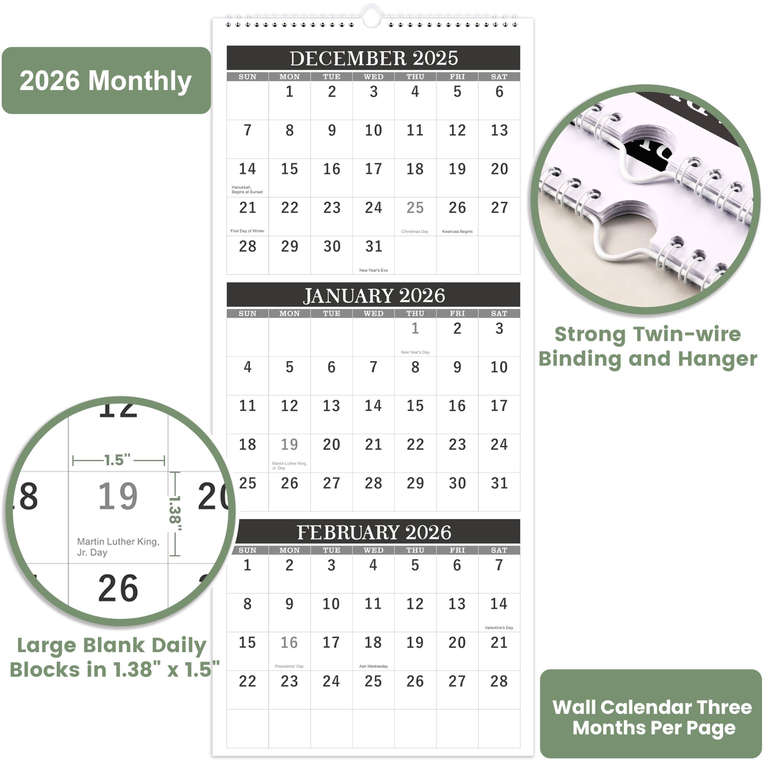 Amazon.com: 2026 Wall Calendar - 3-Month Wall Calendar Display