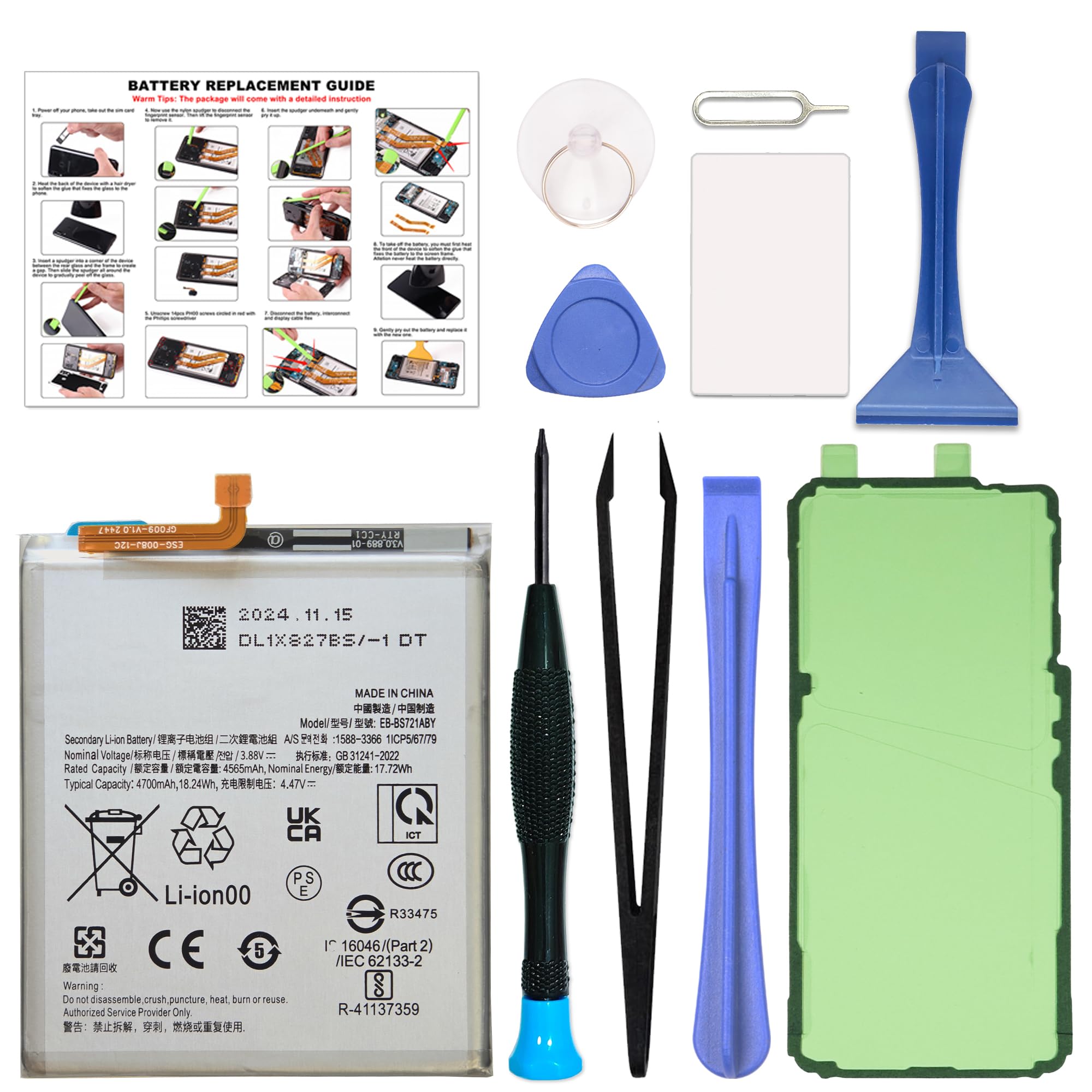 GREEN FUSION for Galaxy S24 FE Battery Replacement Kit, Capacity Li-ion Battery Compatible with Samsung S24 FE SM-S721B/U/U1/W/N Series, Includes Repair Tools &amp; Instruction