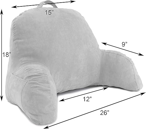 Miniatura 4 de Almohada con respaldo de microsuede para cama, color negro. La mejor almohada con respaldo para cama con apoya brazos para leer en la cama, gris,