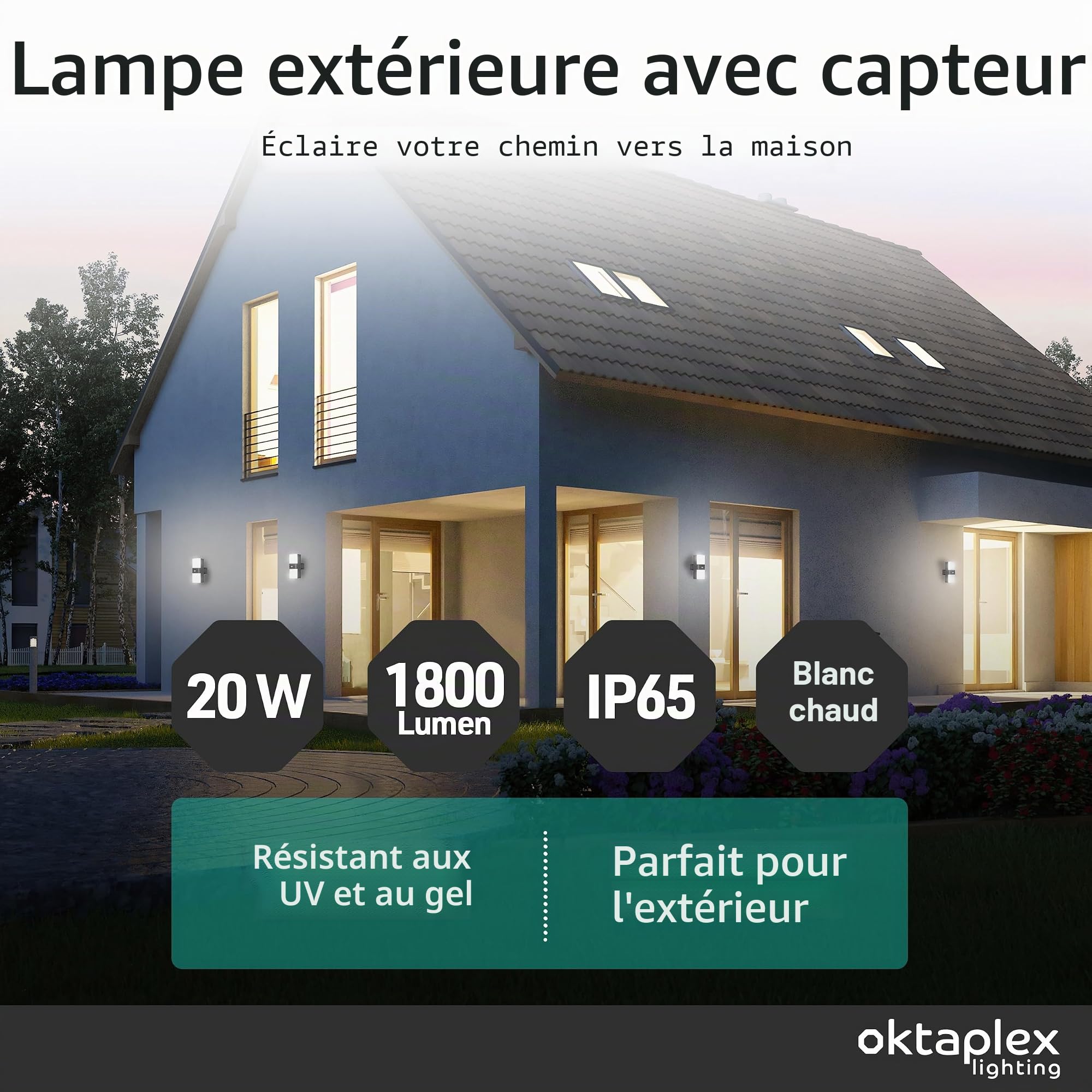 Oktaplex Duas Motion lampe extérieure avec détecteur 20W 1800lm 3000K
