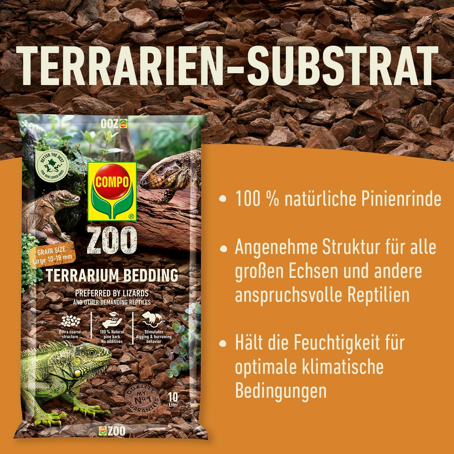 COMPO Zoo podłoże do terrariów dla dużych, dorosłych zwierząt, gruba ziarnistość 10-18 mm