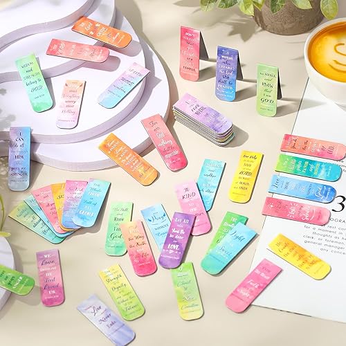 Miniatura 9 de 48 marcadores magnéticos con versículos bíblicos, marcadores de libros cristianos inspiradores motivacionales religiosos, clips de página de flores,