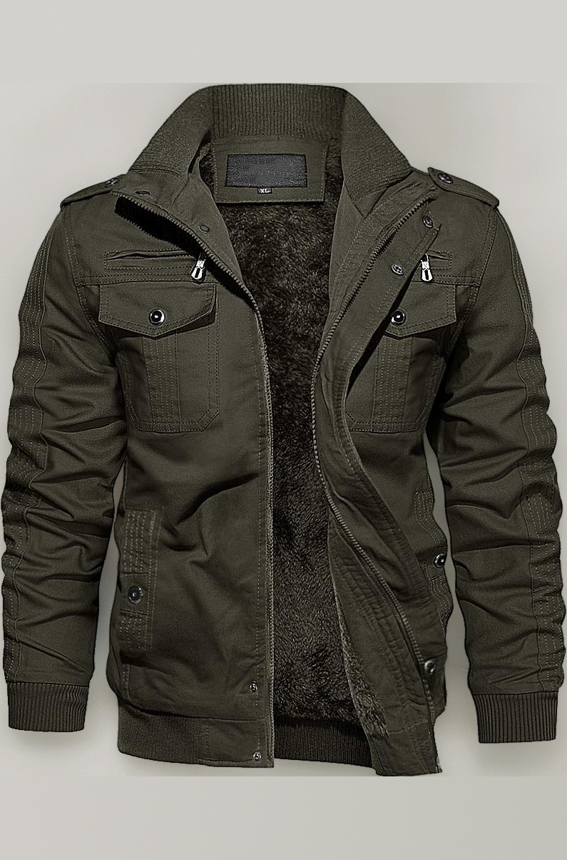 EKLENTSON Men's Thick Thermal Winter Jacket with Multi Pockets Zip Front Fleece Lined Military Jacket for Men