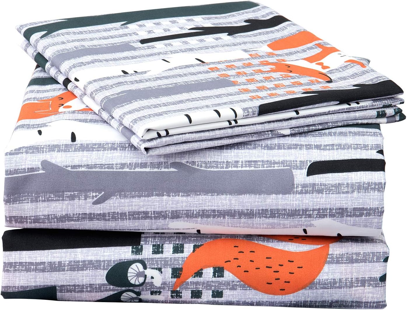 JSD Komfor Kids Printed Sheets Set Ultra Soft Brushed Microfiber Full Bed Sheets for Boys Girls Fun Animal Kingdom 4 Piece Kids Bedding Sheet Set 14" Deep Pocket
