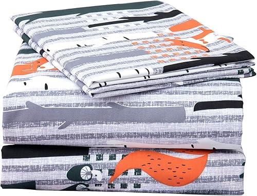 JSD Kids - Juego de sábanas estampadas para cama individual, tamaño completo, 34 piezas de microfibra cepillada de 15 pulgadas de profundidad, sin