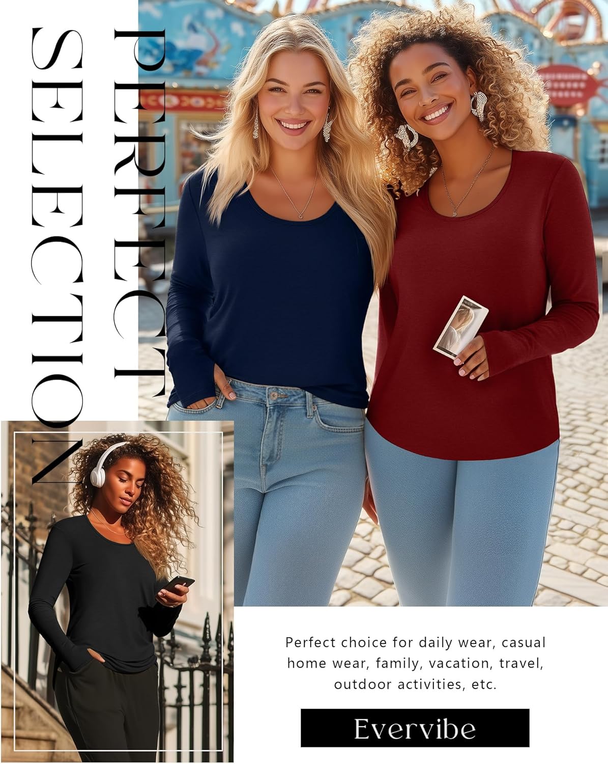 3 Pack Women's Plus Size Shirts Long Sleeve Scoop Neck T Shirts Cotton Basic Tops Loose Tees with Thumb Holes - Image 3