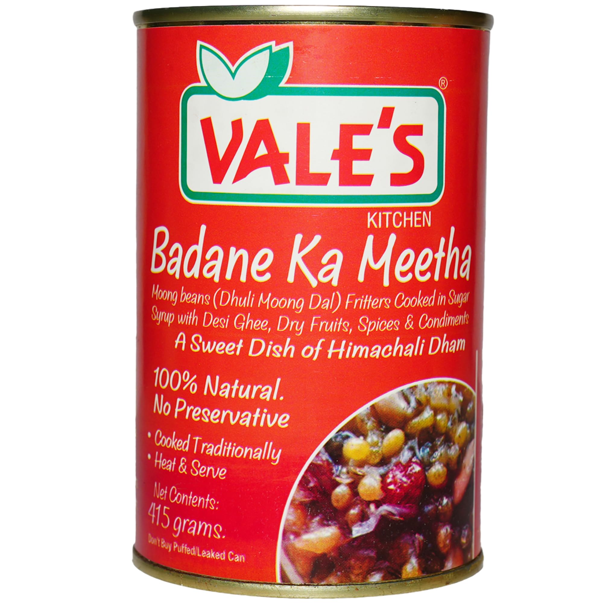 VALE'S Badane Ka Meetha 415g | Authentic Himachali Dham Sweet Dish | Moong Dal Fritters Cooked in Desi Ghee, Dry Fruits & Sugar Syrup | 100% Natural • No Preservatives • Heat & Serve