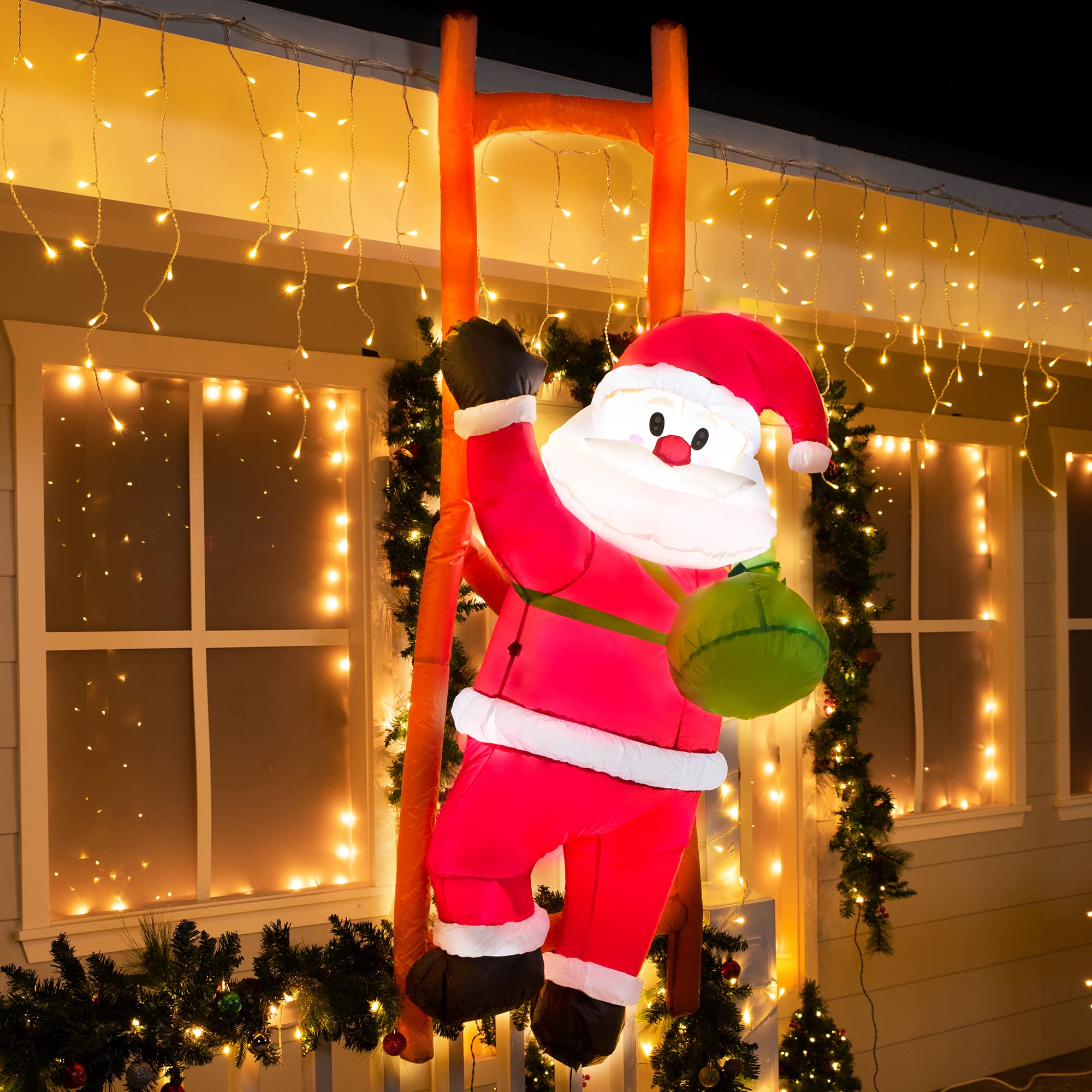 Joiedomi Papá Noel Inflable de Navidad de 6 Pies, Decoración Colgante de Patio Con LED Integrados para Interiores, Exteriores, Patio, Jardín