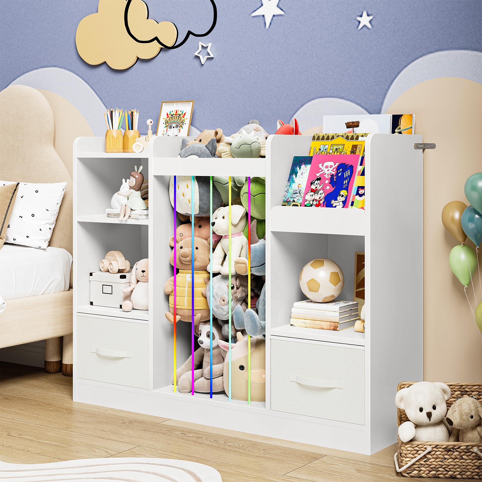 HOOBRO Scaffale per Giocattoli con Libreria e Porta Peluche Grande