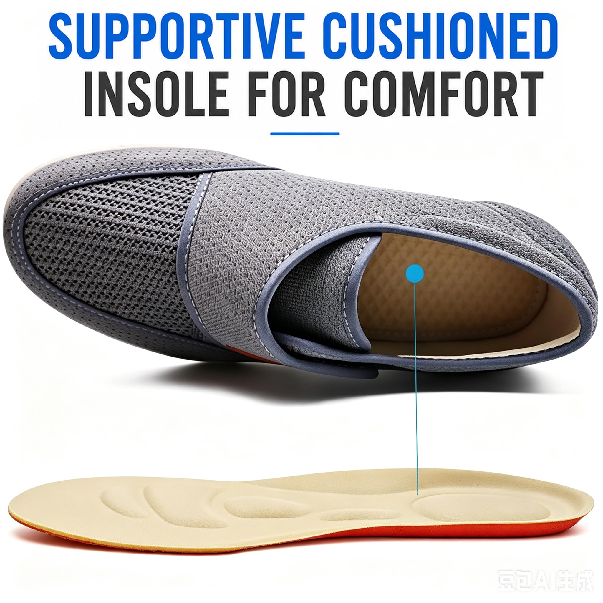 Orthoshoes Damskie buty na obrzęk siatkowe, oddychające, lekkie trampki do chodzenia, poduszka powietrzna dla cukrzyków, osób starszych, opuchniętych stóp, zapalenie powięzi podeszwy